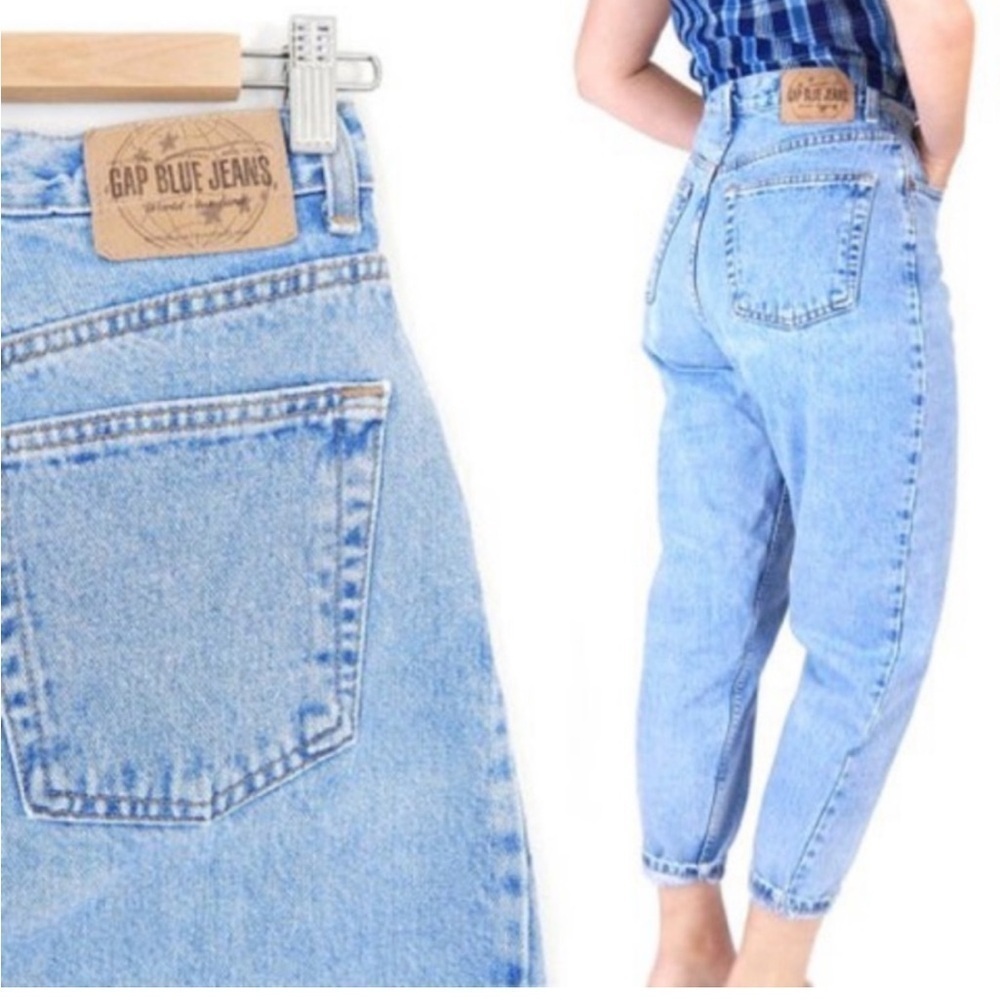 Vintage 90s Gap Reverse Tapered Jeans Womens 14 Ankle Blue Denim Made USA - Picture 2 of 16